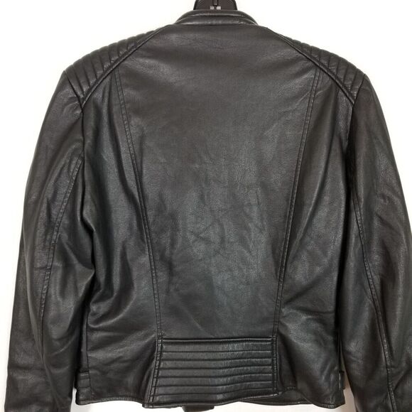 Zara Women Faux Leather Moto Jacket Sz M Black Zip Up Pockets - Picture 4 of 5